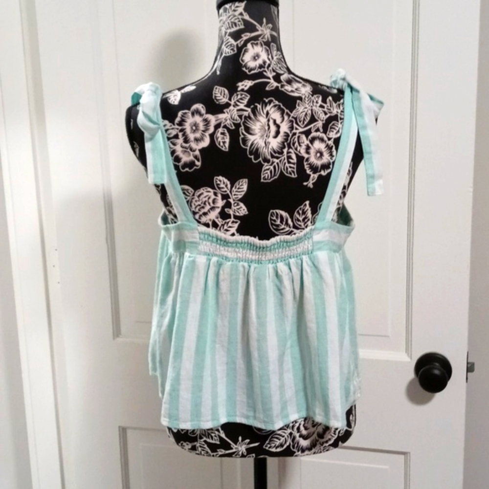 🆕️ 🌴Stoney Clover x Target🌴 - Green/White Stripe Linen Blend Tie Shoulder Top - Picture 4 of 10